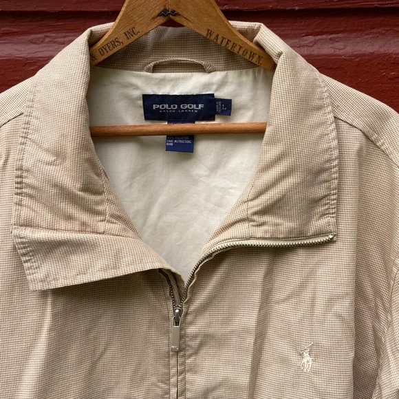 Ralph Lauren POLO Golf Vintage Tan & Cream Houndstooth Cotton Jacket Mens Size L - Picture 3 of 14